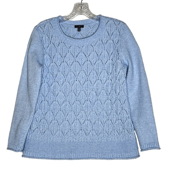 TALBOTS Diamond Cable Knit Crewneck Sweater Light Blue Petite Women's Size SP - Picture 2 of 16